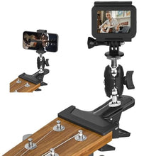Load image into Gallery viewer, Guitar Phone Holder, Universal Guitar Phone Mount Super Spring Clamp 360 Dual Ball Head Arm, Guitar Camera Mount Clip for GoPro Action Camera iPhone Samsung and All Smartphones
