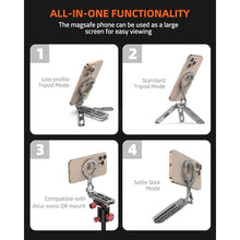 Load image into Gallery viewer, CAMOLO GEEK Magnetic Phone Tripod Holder Mount Stand with Cold Shoe, MG-05 Gen2 Mini Pocket Cell Phone Stand, Compatible with MagSafe for iPhone 17 16 15 14 13 12

