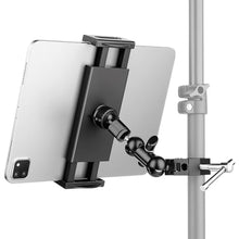 Load image into Gallery viewer, Evekea Tablet Holder for Treadmill, iPad Holder Stand Exercise Bike Handlebar Mount for Microphone Stand/Stroller/Wheelchair/Elliptical/Spin Bike, Tablet Stand for 4.7-12.9" iPad Pro Galaxy Tabs
