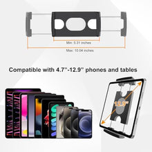 Load image into Gallery viewer, Treadmill Tablet Holder Mount, Phone Holder iPad Holder Exercise Bike Handlebar Mount for Spin Bike, Peloton, Treadmill, Microphone Stand, Fit for iPad Pro 12.9 Air Mini, Galaxy Tabs, iPhone(4.7-13)
