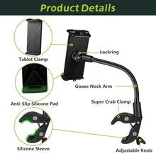 Load image into Gallery viewer, Urgown Tablet Holder Mount, Adjustable Gooseneck Arm Clamp for Treadmill/Indoor Cycle/Stroller/Wheelchair/Boat, Compitable with 4.7-13" Tablet/Phone/Kindle/Switch
