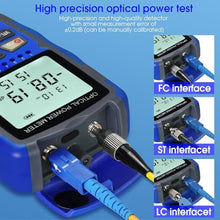 Load image into Gallery viewer, A-M50 Fiber Optic Cable Tester Portable -50~+26dbm Optical Power Meter Integrated Machine 30 FC/SC/ST Universal Interface Fiber Tester (OPM&amp;RJ45) with LC Adapter, Blue_1184
