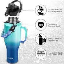 Load image into Gallery viewer, ABOTOCUP Water Bottle 40oz, Insulated Water Bottle with Handle &amp; Straw Lids, Stainless Steel Water Bottle Fits in Any Car Cup Holder, Travel Cup Double Wall BPA-Free Leak-proof to Keep Cold &amp;Hot, GreenBlueGradientwithhandle_6560
