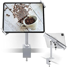 Load image into Gallery viewer, AboveTEK Anti Theft Locking Tablet Stand Holder - 360/320 POS Swivel - Lockable Tablet Security Stand Lock, Desktop Table Clamp Mount Fits 7 to 11 Inch iPad Fire Microsoft Galaxy Tab Google (Silver)_1

