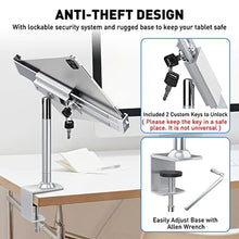 Load image into Gallery viewer, AboveTEK Anti Theft Locking Tablet Stand Holder - 360/320 POS Swivel - Lockable Tablet Security Stand Lock, Desktop Table Clamp Mount Fits 7 to 11 Inch iPad Fire Microsoft Galaxy Tab Google (Silver)_7683
