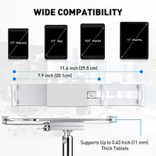Load image into Gallery viewer, AboveTEK Anti Theft Locking Tablet Stand Holder - 360/320 POS Swivel - Lockable Tablet Security Stand Lock, Desktop Table Clamp Mount Fits 7 to 11 Inch iPad Fire Microsoft Galaxy Tab Google (Silver)_7684
