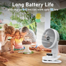 Load image into Gallery viewer, AddAcc Battery Operated Camping Fan with Light, 20000mAh Rechargeable Clip on Fan with Hook &amp; Digital Display, 112Hrs Running, 9 Speed, 360 Rotation Portable Small Fans for Tent Camping RV Travel, White_3459
