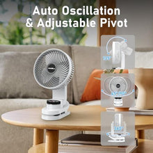 Load image into Gallery viewer, AddAcc Battery Operated Camping Fan with Light, 20000mAh Rechargeable Clip on Fan with Hook &amp; Digital Display, 112Hrs Running, 9 Speed, 360 Rotation Portable Small Fans for Tent Camping RV Travel, White_3462
