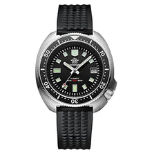 Load image into Gallery viewer, ADDIESDIVE Automatic Dive Watch for Men with Waffle Soft Rubber Diving Band Black Dial Waterproof 200 M, blackwithwafflestrap_1
