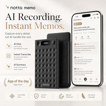 Load image into Gallery viewer, AI Voice Recorder, Notta Memo Digital Voice Recorder w/Case, AI Transcription &amp; Summary of Global Main Languages, 2000h Recording Memory, One-Press Recording for Calls, Meetings, Interviews, Lectures, Black_830
