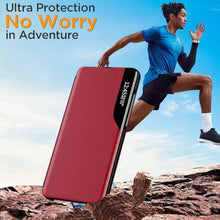 Load image into Gallery viewer, AICase for Galaxy S24 Case,PU Leather Smart Window S-View Flip Kickstand Cover with Auto Wake/Sleep for Samsung Galaxy S24 5G 6.1" 2024_5 Red_7587
