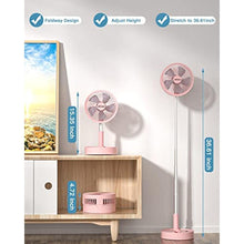 Load image into Gallery viewer, AICase Stand Fan,Folding Portable Telescopic Floor/USB Desk Fan with 7200mAh Rechargeable Battery,4 Speeds Super Quiet Adjustable Height and Head Great for Office Home Outdoor Camping-pink, PinkmAh_22
