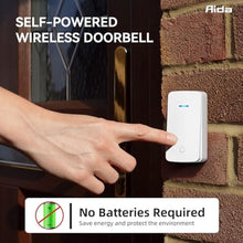 Load image into Gallery viewer, AIDA Wireless Doorbell, Self-powered Doorbell with Extra Socket, No Battery Required Push Button, Cordless Door Bell Ringer, 5 Volume Levels with 32 Doorbell Chimes (White, 2 Button &amp; 1 Receiver)_783
