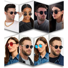 Load image into Gallery viewer, AIEYEZO Round Steampunk Sunglasses Trendy Retro Circle Glasses Gothic Metal Frame 100% UV Blocking Lens (Black/Ocean Red), BlackOceanRed_302
