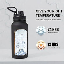 Load image into Gallery viewer, Aiivow Black 32 oz Insulated Water Bottle, Large Metal Stainless Steel Water Flask, Big Sports Travel Mens Water Bottle for Gym,Hiking,1 liters Leakproof Insulated Thermal Bottle with 2 Lids_6144
