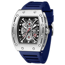 Load image into Gallery viewer, AIMES Mens Watches Military Sports Watch for Men Luxury Silver Square Skeleton Chronograph Big Face Luminous Waterproof Analog Quartz Business Wristwatch Blue Silicon Strap Dress Watch_1
