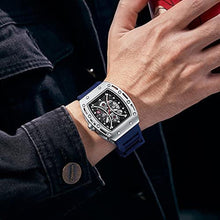 Load image into Gallery viewer, AIMES Mens Watches Military Sports Watch for Men Luxury Silver Square Skeleton Chronograph Big Face Luminous Waterproof Analog Quartz Business Wristwatch Blue Silicon Strap Dress Watch, SilverBlue_2399
