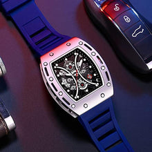 Load image into Gallery viewer, AIMES Mens Watches Military Sports Watch for Men Luxury Silver Square Skeleton Chronograph Big Face Luminous Waterproof Analog Quartz Business Wristwatch Blue Silicon Strap Dress Watch_2304
