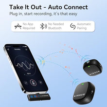 Load image into Gallery viewer, AIRHUG Wireless Lavalier Microphone for iPhone/Android/PC, 60H Battery, 48KHz 24Bit, Plug-Play Lightning/USB-C, 3 Recording Modes, AI Noise Cancellation, Lapel Mic for Vlog, YouTube, Interview, Black_5626
