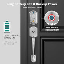 Load image into Gallery viewer, AkaGear DS10 Keyless Entry Door Lock with Handle Set - Fingerprint Door Locks, Electronic Keypad Deadbolt, Smart Locks for Front Door, Auto-Lock &amp; One Touch Locking, Easy Installation - Satin Nickel, SatinNickel_5965
