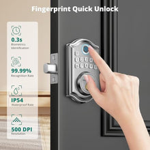 Load image into Gallery viewer, AkaGear DS10 Keyless Entry Door Lock with Fingerprint, Electronic Keypad, 2 Keys, Auto-Lock &amp; One Touch Locking, Easy Installation, Satin Nickel, SNickel_5337
