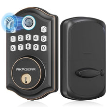 Load image into Gallery viewer, AkaGear Keyless Entry Door Lock with Fingerprint - Door Locks with 2 Keys, Electronic Keypad Deadbolt, Smart Door Locks, Smart Locks for Front Door, Auto-Lock &amp; One Touch Locking - Oil Rubbed Bronze, OilRubbedBronze_1
