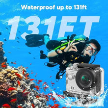 Load image into Gallery viewer, AKASO EK7000 4K30FPS 20MP WiFi Action Camera with EIS Ultra HD 131FT Waterproof Underwater Camera Remote Control 4X Zoom Support External Microphone, Silver_7943
