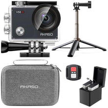 Load image into Gallery viewer, AKASO V50X Native 4K30fps WiFi Action Camera with EIS Touch Screen 4X Zoom 131 feet Waterproof Camera Support External Mic Remote Control (with Selfie Stick Tripod and Carry Bag), Gray_1

