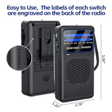 Load image into Gallery viewer, AM FM SW 3 Band Pocket Radio, Portable Battery Operated Shortwave Radio, Back Clip Transistor radios with 3.5mm Earphone Jack, Emergency LED Flashlight for Camping, Home, Black_4122
