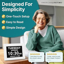 Load image into Gallery viewer, American Lifetime New 2026 Dementia Digital Clock for Seniors, Large Display with Custom Alarms, Clock with Day &amp; Date for Elderly, Large Number Digital Clock White_7931
