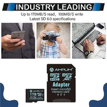 Load image into Gallery viewer, Amplim 1TB Micro SD SDXC Flash Memory Card, 170MB/s A2 UHS-I U3 V30 4K UHD &amp; Full HD MicroSDXC Class 10 Pro TF Card Plus Adapter, Chrome_1735

