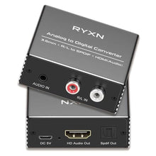 Load image into Gallery viewer, Analog to Digital Audio Converter, RCA R/L and 3.5mm Audio to Optical Spdif Toslink and HDMI Audio Out (Not HDMI ARC), for Home KTV TV DVD PC Soundbar Speaker_1
