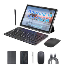 Load image into Gallery viewer, Android 15 Tablet 10 inch Tablet 2 IN 1 Tablets with Keyboard Mouse Case Stylus 18GB RAM 128GB ROM 2TB Expand, Android 15 Tableta 10.1" IPS 6000mAh Battery Bluetooth Dual Camera 5G WiFi-6 Tablets., Black_1
