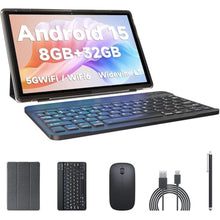 Load image into Gallery viewer, Android Tablet 2 in 1 with Keyboard Case Mouse Stylus, 10 inch Tablet Android 15 Tablets PC, 8GB RAM+32GB ROM Support 1TB Expandable, 6000mAh Battery 10.1" Tableta 2MP+8MP Dual Camera WiFi-6 Tablets, Black_1
