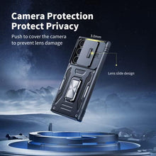 Load image into Gallery viewer, ANGELAS Shockproof Phone Case for Samsung Galaxy S23 Ultra - Silicone TPU Bumper with Anti-Fall Protection,Slide Camera Cover &amp; Rotating Ring Kickstand,6.8Inch,Black_858

