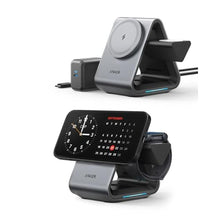Load image into Gallery viewer, Anker MagSafe Charger Stand, 737 MagGo Charger, 3-in-1 Charging Stand with MFi-Certified 15W Max Fast Charging, iPhone 15/14/13/12 Series, Apple Watch S8/7/6, AirPods, 30W USB-C Adapter Included, Gray_1
