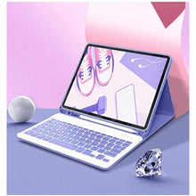 Load image into Gallery viewer, AnMengXinLing Keyboard Case for iPad mini 5 with Mouse, Detachable Wireless Bluetooth Keyboard Pencil Holder Slim Leather Smart Cover for iPad mini 5th Gen 2019, Purple_7964
