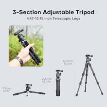 Load image into Gallery viewer, AOKA 15.75"/0.99 lbs Mini Carbon Fiber Tripod, Compact Pocket Travel Tabletop Tripod for Mobile Phones, Mirrorless Cameras, Digital Cameras, Projectors, Webcams, Inch_8053
