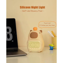 Load image into Gallery viewer, Aokpsrt Capybara Alarm Clock with Night Light for Kids, Cute Toddler Alarm Clocks for Bedrooms Ok to Wake Clocks for Girls and Boys, Rechargeable Silicone Animal Tabletop Lamp for Kid, Yellow_6153
