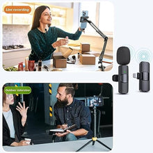 Load image into Gallery viewer, Aolemoa Wireless Microphone for iPhone iPad, Wireless Lavalier Microphone, Mini Mic Clip-on Microphones for Video Recording, Live Stream, Interview, Tiktok, Vlog, Podcast, YouTube, 2 Pack, Black_7285
