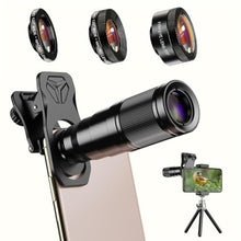 Load image into Gallery viewer, APEXEL 6 in 1 Phone Lens Kit - 22x Telephoto Lens, 205 Fisheye Lens, 120 Wide Angle Lens &amp; 25X Macro Lens(Screwed Together), Compatible with iPhone,Samsung,Pixel, Black_1
