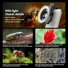 Load image into Gallery viewer, APEXEL Professional Macro Photography Lens with Fill Light for Smartphone, Macro Lenses for iPhone, Samsung, Galaxy, Android Phone(Fits for Almost All Phone), Cell Phone Lens Attachment for iPhone, LevelWarmCool_474
