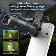 Load image into Gallery viewer, APEXEL Telephoto 5-10X Zoom Lens for iPhone &amp; Android, Optical Magnification, Universal Clip-On Phone Camera Lens, Aviation Aluminum Body for Travel, Sports &amp; Concert Photography, Black_566
