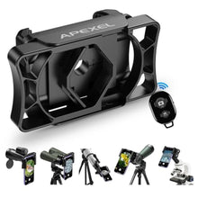 Load image into Gallery viewer, APEXEL Telescope Phone Adapter, Binocular Photo Adapter for Android &amp; iPhone, Phone Holder Mount for Telescope, Monocular, Binocular, Microscope, Spotting Scope. (Including Bluetooth Shutter Remote), WithShutterRemote_1
