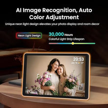 Load image into Gallery viewer, ApoloSign Neon Light Digital Picture Frame, Desk Digital Calendar, Auto-synced Schedule via Frameo App - 10.1" HD Touchscreen | AI Color-Changing LED | Share Photo/Video Instantly | Gift for Parents, AIColorLED_7271
