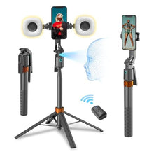 Load image into Gallery viewer, arbenlulu Face Tracking Tripod for iPhone,70" Tall Travel Phone Tripod Stand with Light,Remote and Gesture Control,Selfie Stick for Video Recording&amp;TikTok Live Streaming&amp;Content Creator, BlackandOrange_1
