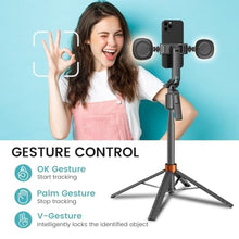 Load image into Gallery viewer, arbenlulu Face Tracking Tripod for iPhone,70" Tall Travel Phone Tripod Stand with Light,Remote and Gesture Control,Selfie Stick for Video Recording&amp;TikTok Live Streaming&amp;Content Creator, BlackandOrange_1807
