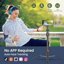 Load image into Gallery viewer, arbenlulu Face Tracking Tripod for iPhone,70" Tall Travel Phone Tripod Stand with Light,Remote and Gesture Control,Selfie Stick for Video Recording&amp;TikTok Live Streaming&amp;Content Creator, BlackandOrange_1808
