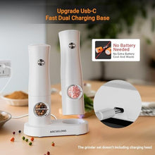 Load image into Gallery viewer, Arcselong Electric Salt And Pepper Grinder Set With Type-C Rechargeable Base, No Battery Needed, Adjustable Coarseness Electronic Spice Mill Shakers Salt And Pepper Shakers Refillable, PlasticWhite_5109
