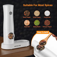 Load image into Gallery viewer, Arcselong Electric Salt And Pepper Grinder Set With Type-C Rechargeable Base, No Battery Needed, Adjustable Coarseness Electronic Spice Mill Shakers Salt And Pepper Shakers Refillable, PlasticWhite_5110
